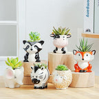 DIYOMR Cute Animal Ceramics Planter Small Succulent Pot Cartoon Shaped Plant Pot for Mini Plants Flower Cactus, Smooth Shiny Ceramic - Plants Not Included (Cow)
