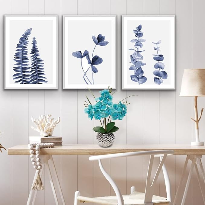 Briful Artificial Orchids Flowers 20'' Teal Blue Faux Orchid Arrangement with Silver Vase Fake Phalaenopsis Silk Orchid for Home Office Living Room Table Decor