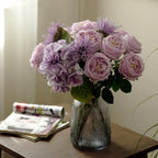 DUYONE Fake Flowers for Decoration Home Decor Artificial Flowers Austin Rose Peony Latex Fake Flower Living Room Decoration Vivid Pink Roses Peonies (Light Purple 4pcs)