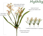 3pcs Artificial Cymbidium Orchid Flowers That Look Real, Faux White-Yellow Orchid Stems for Vases, Silk Flowers for Farmhouse Home Office Indoor Tables Centerpieces Decoration (Yellow)