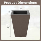 Giantex Square Taper Planter Set of 2, Self-Watering Flower Pots with/Removable Inner Bucket & Drainage Holes, Indoor Outdoor Decorative Plant Container for Porch Balcony (Brown,10"x10"x14")