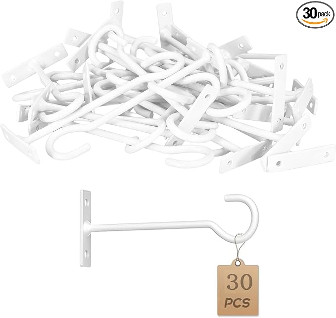 30Pack 6inch Hanging Plant Hooks Bracket Metal Wall Hook,Anti-Rust Indoor Outdoor White