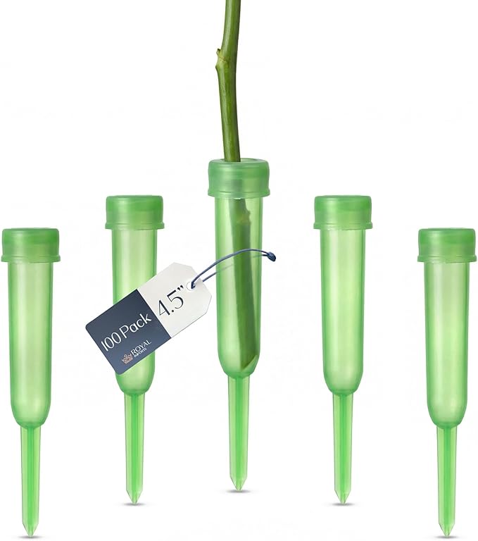Royal Imports Floral Water Tubes with Caps – 4.5" Green Plastic Flower Vials for Single Stem Roses, Buds, Bouquets – Standard Style, 1/2" Opening – 100 Pack