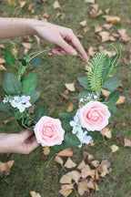 Floroom Artificial Flowers 50pcs Real Looking Blush Heirloom Foam Fake Roses with Stems for DIY Wedding Bouquets Pink Baby Shower Centerpieces Floral Arrangements Party Tables Home Decorations