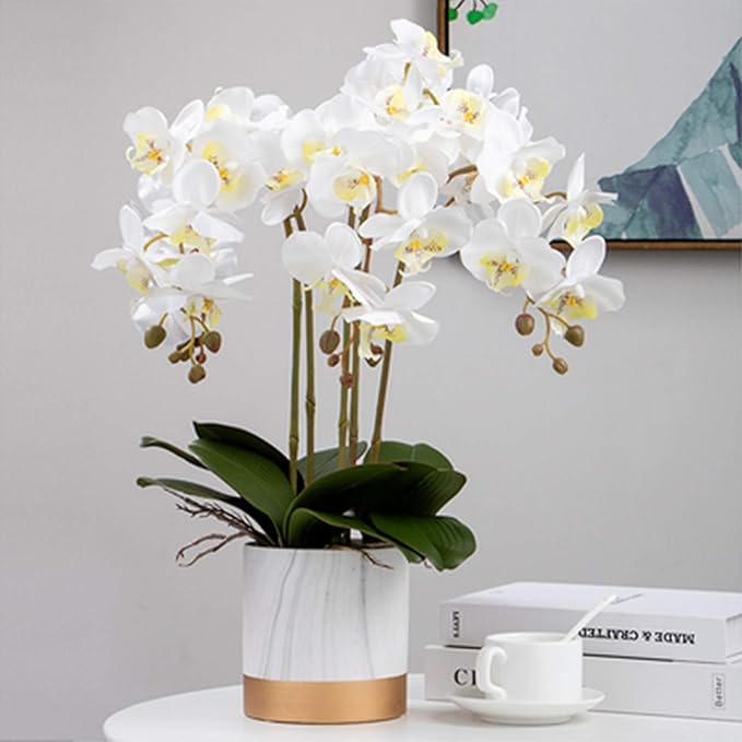 FagusHome 32" Artificial Phalaenopsis Flowers 6 Pcs Artificial Orchid Flowers Stem Plants for Home Décor (6Pcs)