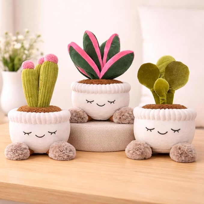 Plush Succulent Plant in Pot – Large 12 Inch Stuffed Succulent Cute Fake Plant Decor for Desk, Bedroom & Nursery, Soft Potted Plant Gift(Oyster Plant)
