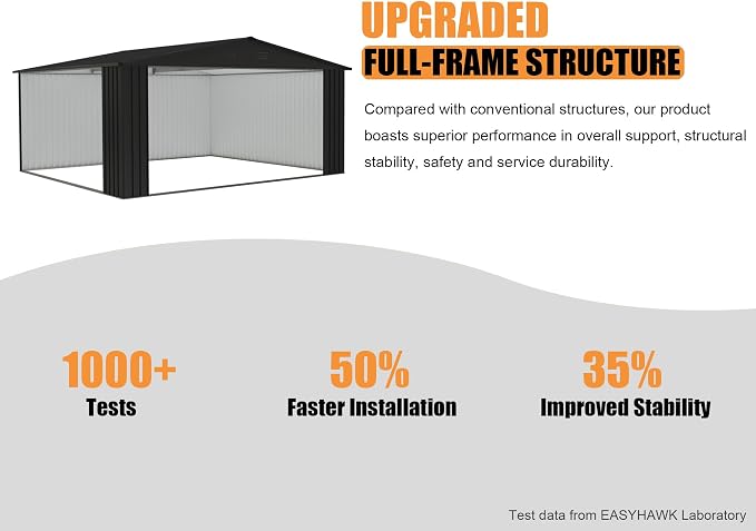 14x12 FT Outdoor Storage Shed, Metal Garden Shed with Lockable Door & Sloped Roof, Large Waterproof Utility Tool Shed for Backyard, Garden, Patio, Lawn, Black