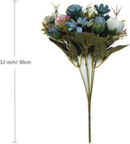 CATTREE Artificial Peony Bud Mixed Flowers, Plastic Plants Silk Fake Flowers Bouquet Bridal Home Garden Office Kitchen Bathroom Table Centerpieces Wedding Decor Decorations 4 pcs - Blue