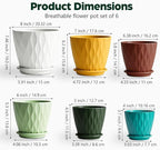 Plant Pots, Self Watering Planters with Drainage Holes and Trays, Flower Pots for Indoor Outdoor - 6 Pack(4/5/6/6.5/7/8 Inch) (Colorful)