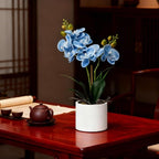 Jusdreen Artificial Blue Orchid in Ceramic Pot, Realistic Phalaenopsis Arrangement with Potting for Home Office Table Decor, 14.5 Inch Flower Centerpiece