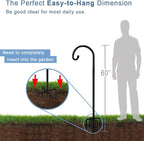 Artigarden 60 inch Outdoor Shepherd Hook with 5 Prong Base (2 Packs), Adjustable Heavy Duty Garden Hanging Stake for Bird Feeder Solar Light Plant Hanger Wedding Decor, Matte Black