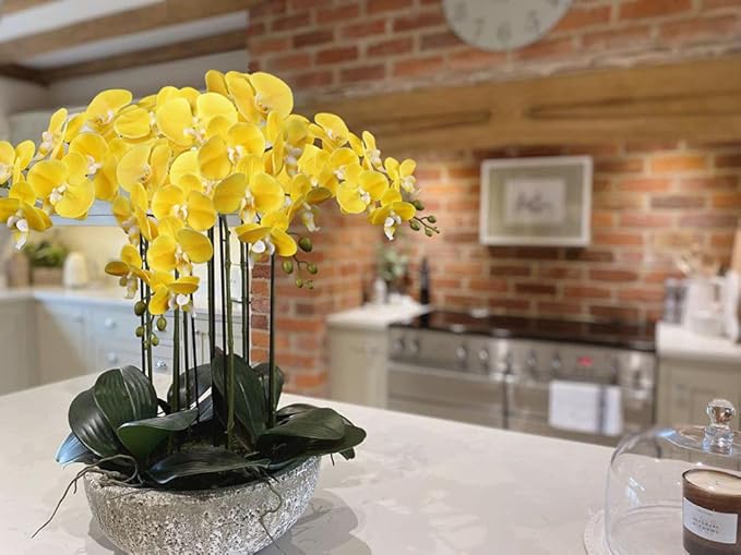 36" Faux Orchid Real Touch Signal Stem Phalaenopsis Orchid Spray with 9 Large Flowers for Home Arrangement, Artificial Flowers for Home Decor, Office House Decoration-Yellow Phalaenopsis 2 Pcs