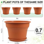 Pottiffe 8 Inch Plastic-Flower Pot-for-Indoor Plants, 4 Pack Large Outdoor Planter Pot with Drainage Holes & Saucers, Resin Decorative Garden Pots Planters