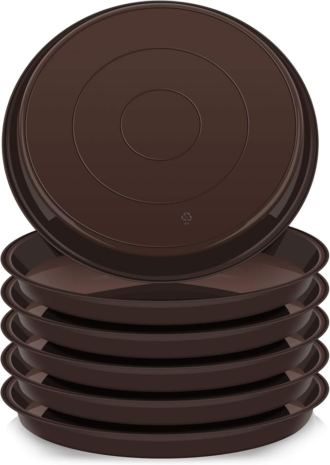 VUWEZ 6 Pack of 25 inch Plant Saucer, Plant Tray 25 Inch Round, Plant Saucers for Indoors, Plant Trays for Pots, Flower Pot Saucers, Pot Saucers for Planter 19-26" (25", Brown)