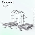 KING BIRD Raised Garden Bed with Arched Trellis Galvanized Planter Garden Box Outdoor for Gardening, Climbing Vegetables, Flowers Silver, 7.87x3.94x0.98 Ft 2PCS