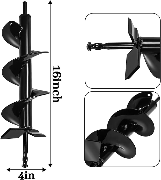 4x16 Upgraded Auger Drill Bit for Planting,Garden Auger with Double Sharp Thickended Blades,Ice Drill Auger,Spiral Drill Bit for Planting-Post Hole Digger for 3/8" Hex Drive Drill