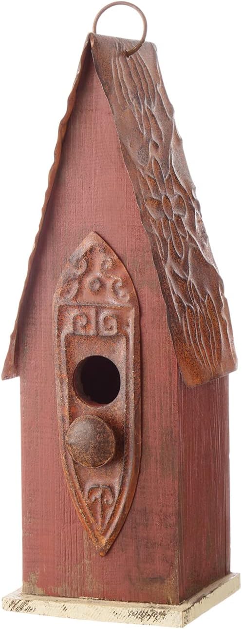 Glitzhome Bird Houses for Outside, Hand Painted Distressed Wooden Bird House for Outdoors, 13.25" H Hanging Birdhouse Bluebird House for Hummingbird,Sparrow,Wren Finch