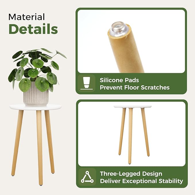 Leaf&lull Tall Plant Stand Indoor Small Plant Table for Large Plants Wooden Plant Stool Plant Holder for Living Room Bedroom Balcony White