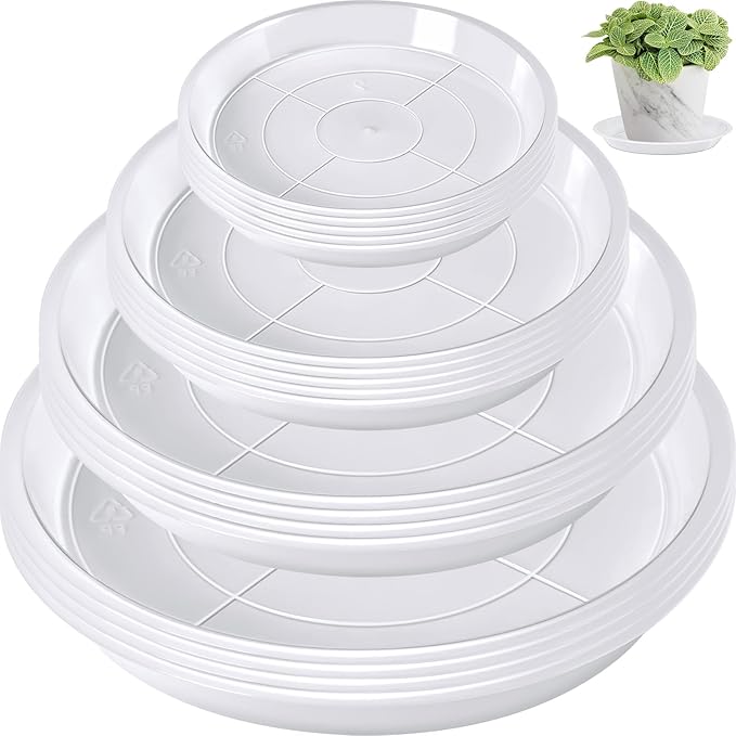 Augshy 18 Pack Plant Suacer 6/8/10/12 Inche Plant Drip Trays for Pots Clear Plant Pot Trays Water-Repellent Plant Saucers for Gardens Balconies and Indoors