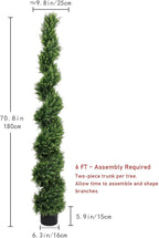 THE BLOOM TIMES 6ft Spiral Artificial Topiary Trees Set of 2, 71 inch Faux Cedar Trees for Outdoor Planters - Fake Twist Cypress Plants for Garden Front Porch Indoor Outside Decor 6 Foot