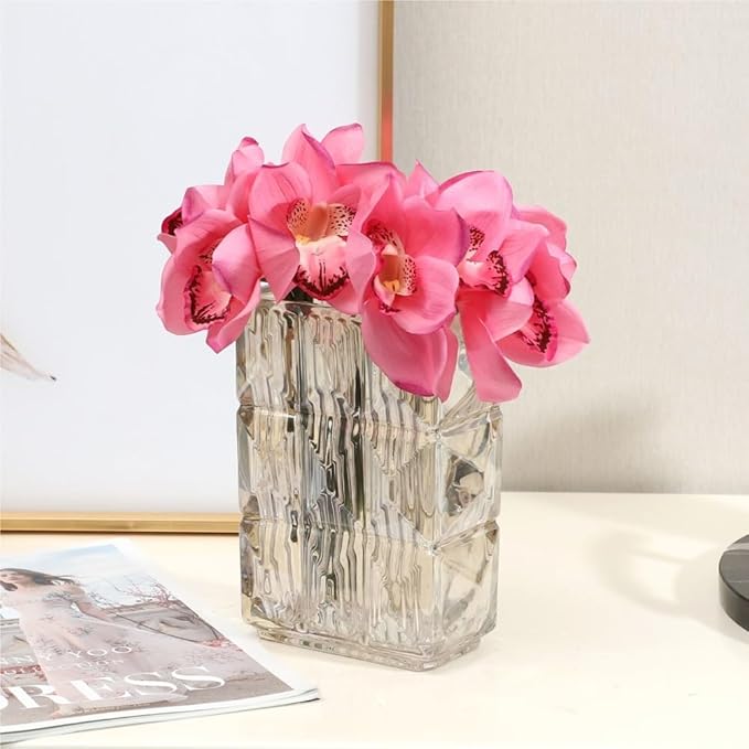 HUFFA Moisturizing Hand-Feeling Orchid Bundle Home Living Room Decoration Ornaments Fake Flower Bonsai Hand-Feeling Phalaenopsis(Deep Pink)
