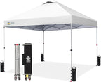 CROWN SHADES 10x10 Pop Up Canopy, Patented Center Lock One Push Tent Canopy, Newly Designed Storage Bag, 8 Stakes, 4 Ropes (10x10, White)