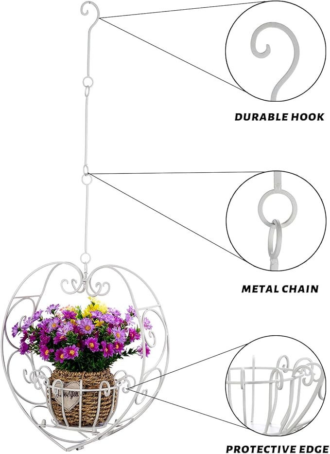 39.7" Hanging Plant Holder,Metal Heart Planter, Hanging Planters,for Patio, Porch, Bedroom, Living Room Decor（White）