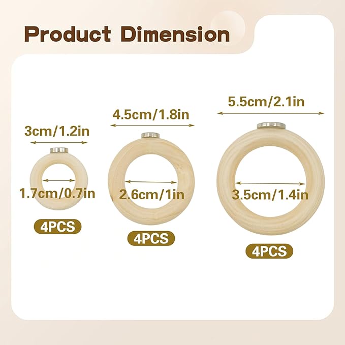 12 PCS Magnetic Air Plant Holder, Wooden Round Refrigerator Magnet Planter Stand in 3 Sizes, Mini Wall Mount Air Plant Holder Ring for Tillandsia, Bromeliads, Dried Flowers, Office & Home Décor