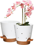 Vanslogreen Orchid Pots with Holes, 6 Inch Self Watering Orchid Pot 2 Pack Plastic Plant Pots for Orchid, Flower (White+Brown)