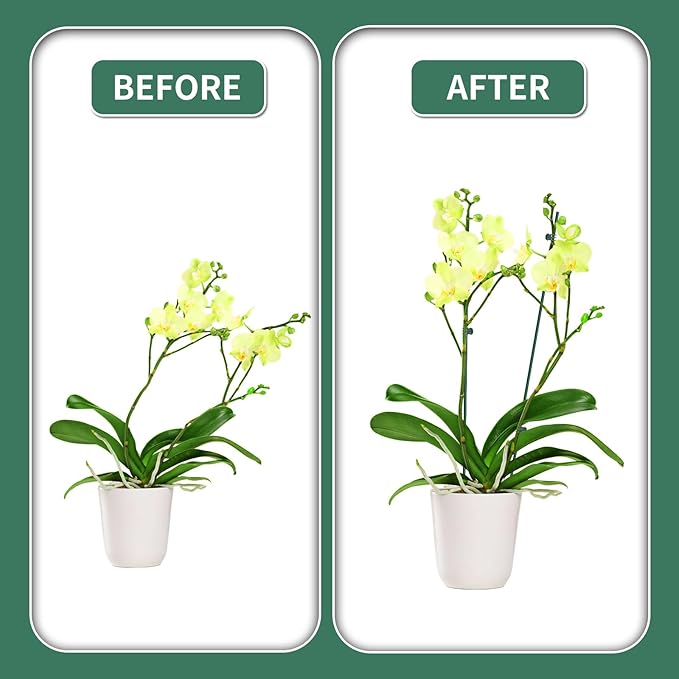 20Pcs Plant Support Stakes with 30 Pcs Plant Clips, Plant Sticks for Indoor and Outdoor Plants, Orchid Clips and Stakes,16inch Tall Bendable Single Stem Flower Stakes Bendable (20, Green-16inch)