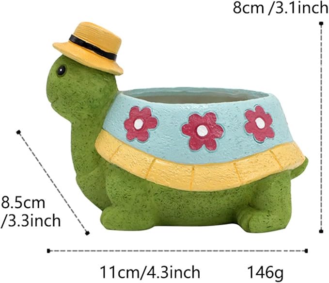 EOBTAIN Cute Turtle Planter for Indoor Plants Green Animal Garden Succulent Pots Unique Resin Cactus Pot with Drainage Hole Plant Containers Flowerpot for Home Office Desktop Decor Gifts for Women