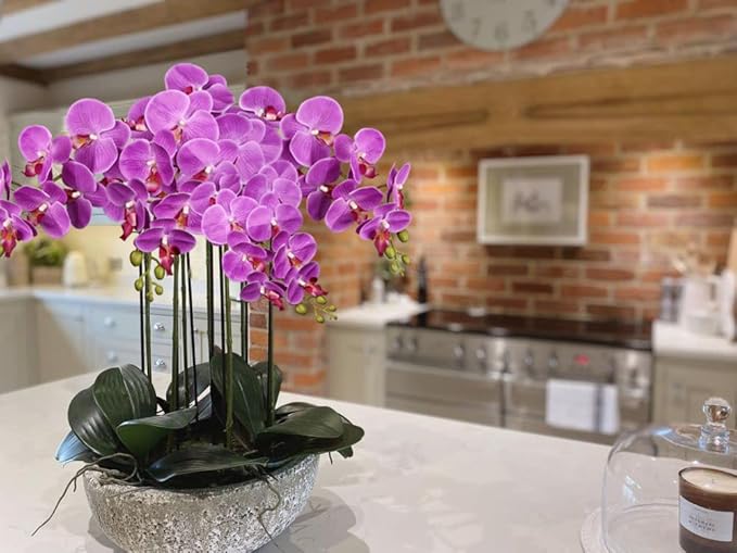 DILATATA Blooming Phalaenopsis Orchid 31.5" Tall Real Touch Artificial Orchid with 9 Large Flowers Fake Orchids Artificial Flowers for Decoration Home Arrangement-Purple Orchids Flowers 2pcs