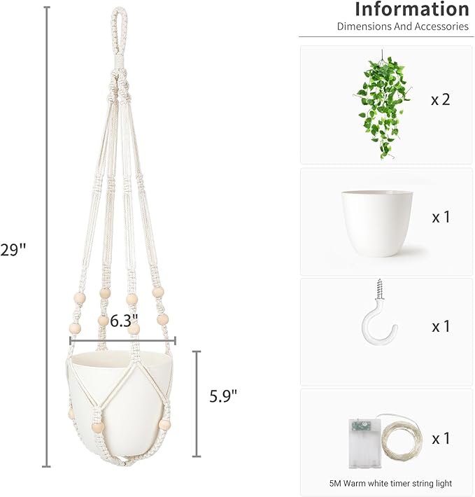 Mkono Fake Hanging Plant with Lights, Artificial Plants for Home Decor Indoor Macrame Plant Hanger with Fake Vines Greenery for Bedroom Bathroom Kitchen Office Decor (1)