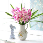 Set of 3 Real Touch Artificial Cymbidium Plants with Stems and Roots Faux Greenery Stems for Pot or Vase Faux Orchid Stems That Look Real for Indoor Home Office Farmhouse Decoration (Green)