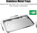 RooTrimmer 10 Pack Large Stainless Steel Seedling Trays, Heavy Duty Metal Water Catch Trays for Nursery Pots Transplant, Seed Germination & Propagation Flats (17.5 inch×13.56 inch, 1.18" Height)