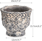 Sungmor 7.3 Inch Cement Plant Pot for Plants, Succulent Planter with Embossed Design, Vintage Concrete Flowerpots with Drainage Hole, Decorative Orchid Houseplant Pot Indoor Outdoor Plant Container