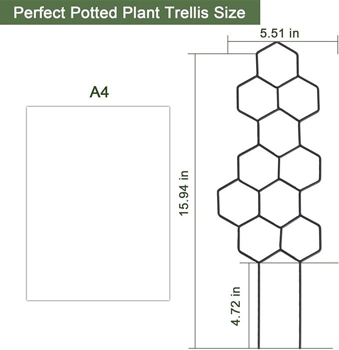 WellSign Small Trellis for Potted Plants, 15.94 inch Metal Plant Trellis for Climbing Plants Indoor Pot Honeycomb Shape Lattice for Ivy Vines Hoya Houseplants Flower 2 Pack