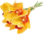 2 Bunches of Simulated Hand-Feel Cymbidium Orchid Small Bunches of 6 Tied Hand-Tied Flowers for Home Living Room Dining Table Decoration Artificial Flowers (Yellow)