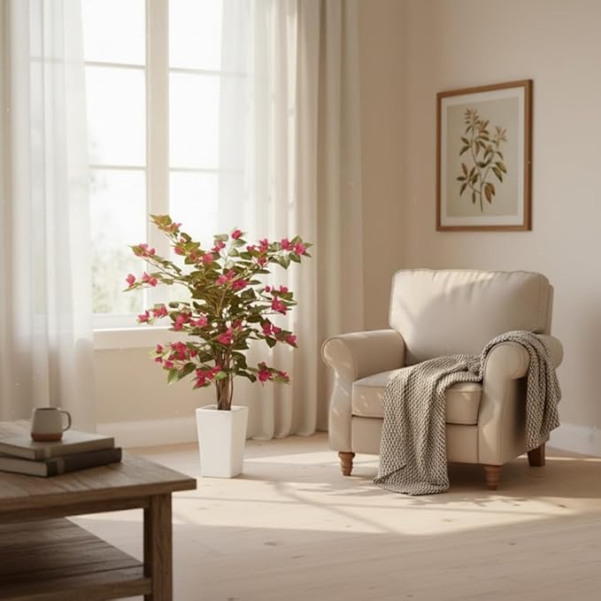Aveyas 3ft Artificial Bougainvillea Tree with Flowers, 3 Feet Faux Floor Plant Fake Silk Blooming Trees with Pot for Indoor Outdoor Home Decor,House Living Room Office (3 ft Tall Including Raised Pot)