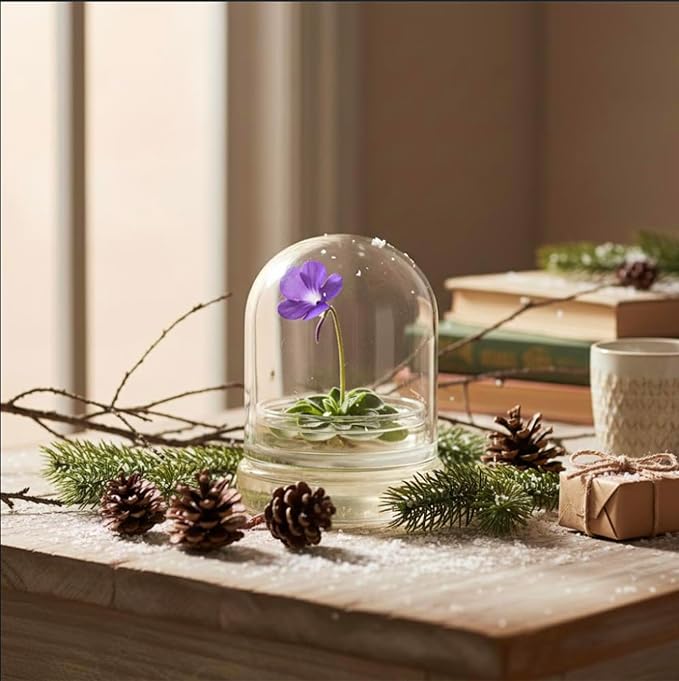 Live Pinguicula cyclosecta (Violet-Rosette Mexican Butterwort) in Glass Dome – Zero-Care Carnivorous Plant Terrarium, Succulent-Like Carnivore Plant.