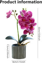 Artificial Orchid 12.6 Inch Tall Realistic Faux Orchid in A Pot Real Touch Decorative Bonsai Fake Flowers for Table Centerpieces Living Room Home Decor Purple