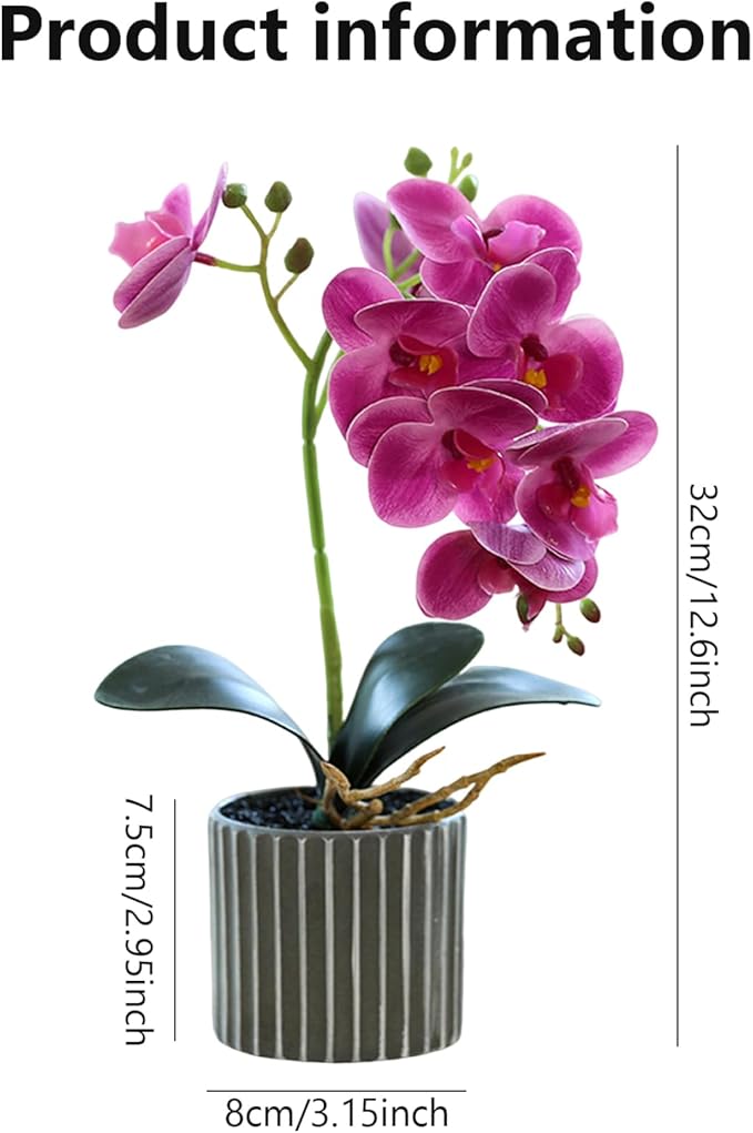 Artificial Orchid 12.6 Inch Tall Realistic Faux Orchid in A Pot Real Touch Decorative Bonsai Fake Flowers for Table Centerpieces Living Room Home Decor Purple