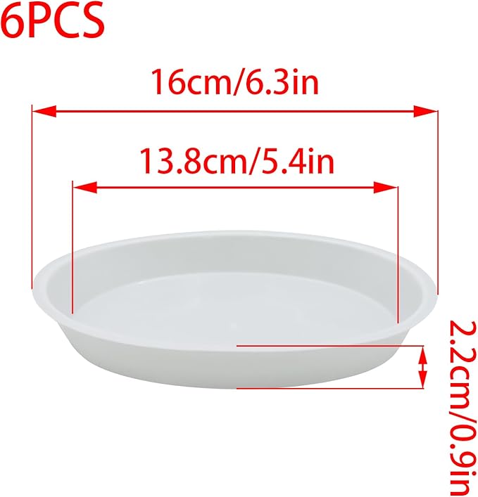 6pcs White Plastic Plant Saucers (6 inch) - Heavy Duty Indoor Plant Trays for Pots with Water Drainage, Drip Catcher & Decor (Set of 6 Round Saucers)
