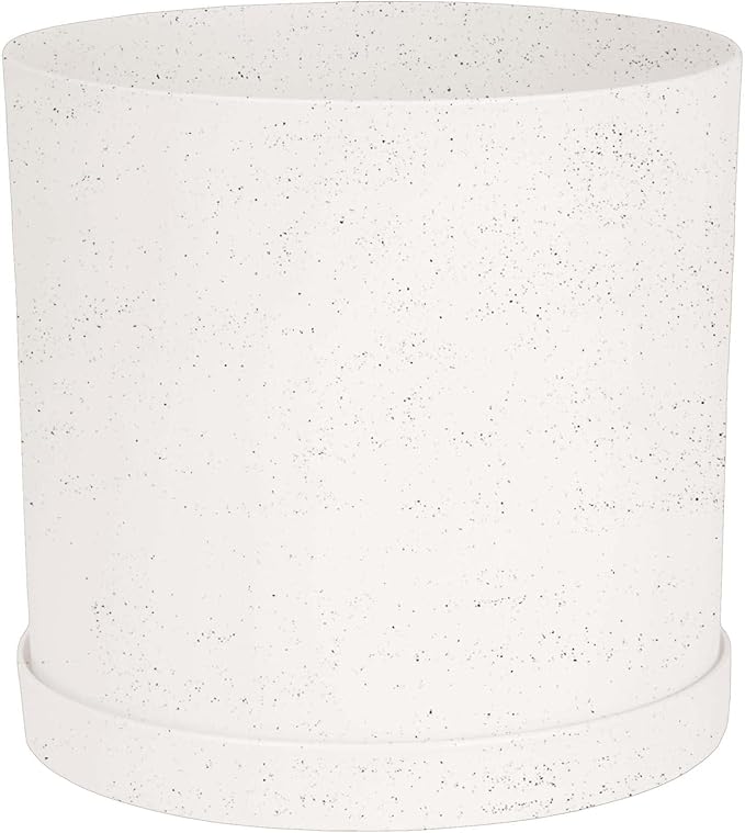 Bloem Mathers 12" Vanilla Bean Round Modern Resin Garden Planter Pot with Drainage Holes and Removable Saucer Tray Included
