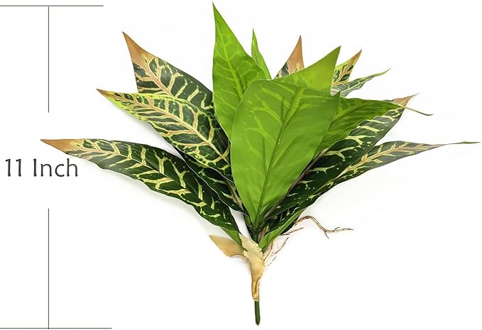 PASYOU Artificial Aglaonema Plant, Fake Codiaeum Variegatum Plants 2 Pack, Faux Magnolia Plastic Evergreen Shrubs, UV Resistant Greenery, Indoor Outdoor Decor Home Garden Decorations - Striped Leaves