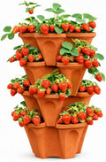 Vertical Garden Planter 4 Tier Stackable System 16 Plants, Space Saving Herb, Strawberry & Food Crop Planter with Center Support Hole for Indoor Outdoor Gardening (4, Terracotta, Small)