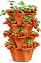 Vertical Garden Planter 4 Tier Stackable System 16 Plants, Space Saving Herb, Strawberry & Food Crop Planter with Center Support Hole for Indoor Outdoor Gardening (4, Terracotta, Large)