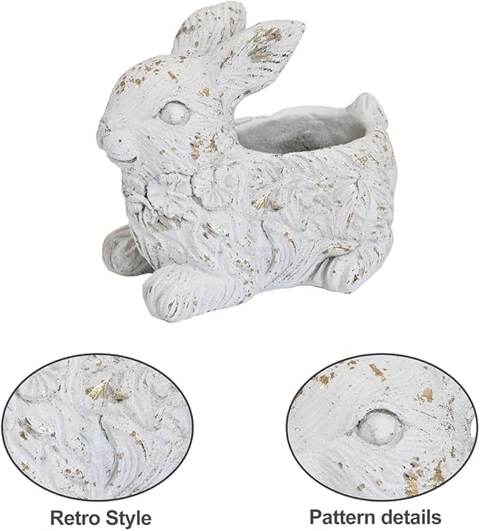 Vintage Cement Animal Planter Pots,Cement Succulent Planter,Indoor & Outdoor Garden Decor Rustic Shabby Flower Plants for Home,Patio,Balcony(Rabbit)