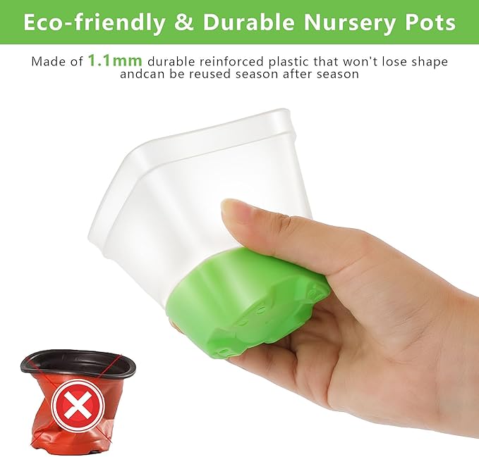 Sckee Clear Nursery Pots for Plants, 30 Packs Plastic Seed Starting Pots with Drainage Holes Plant Nursery Pots Silicone Base (Light Green, 3.1 inch with lids)