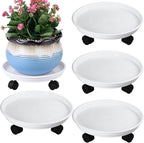 Planterhoma 4 Packs Heavy-Duty Plastic Plant Caddy with Wheels - 11.8" Rolling Plant Stand - Strong Load Bearing - 360 Rotated Wheels - Indoor/Outdoor Use